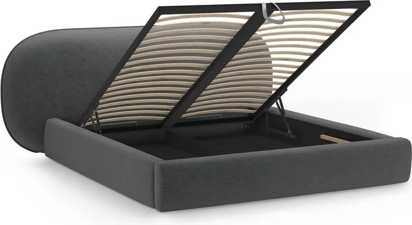 Letto matrimoniale imbottito grigio scuro con contenitore con rete inclusa 160x200 cm Ovalo – Micadoni
