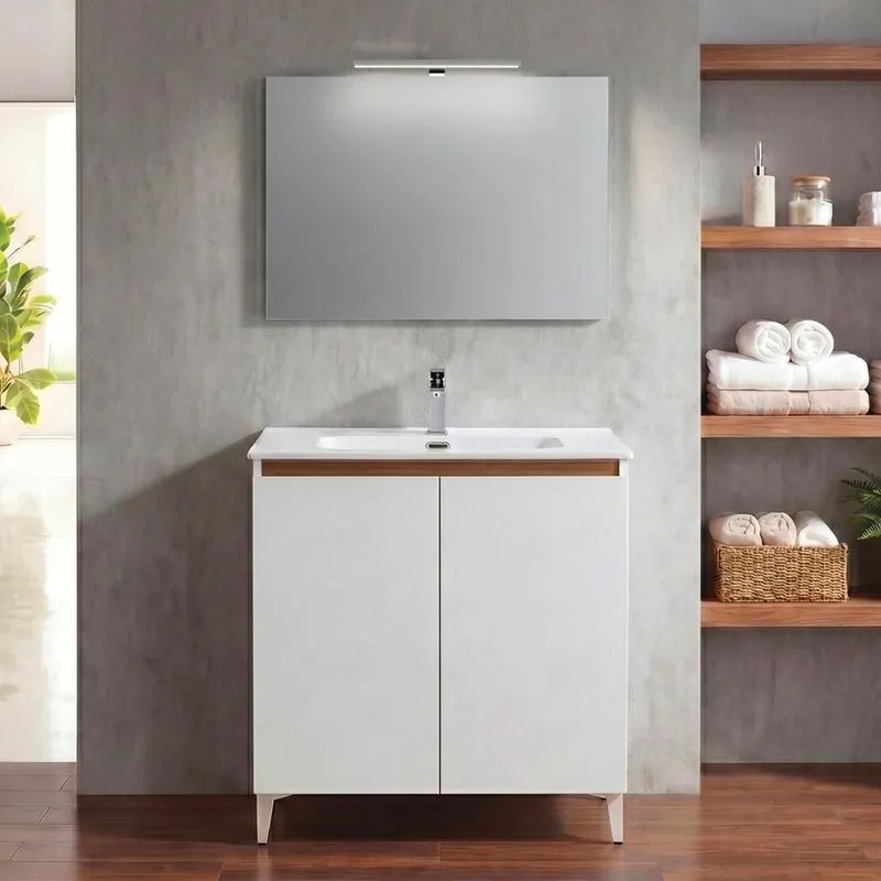 Mobile bagno con lavabo Revital L80 x H86 x P46 cm, due ante, bianco frassinato