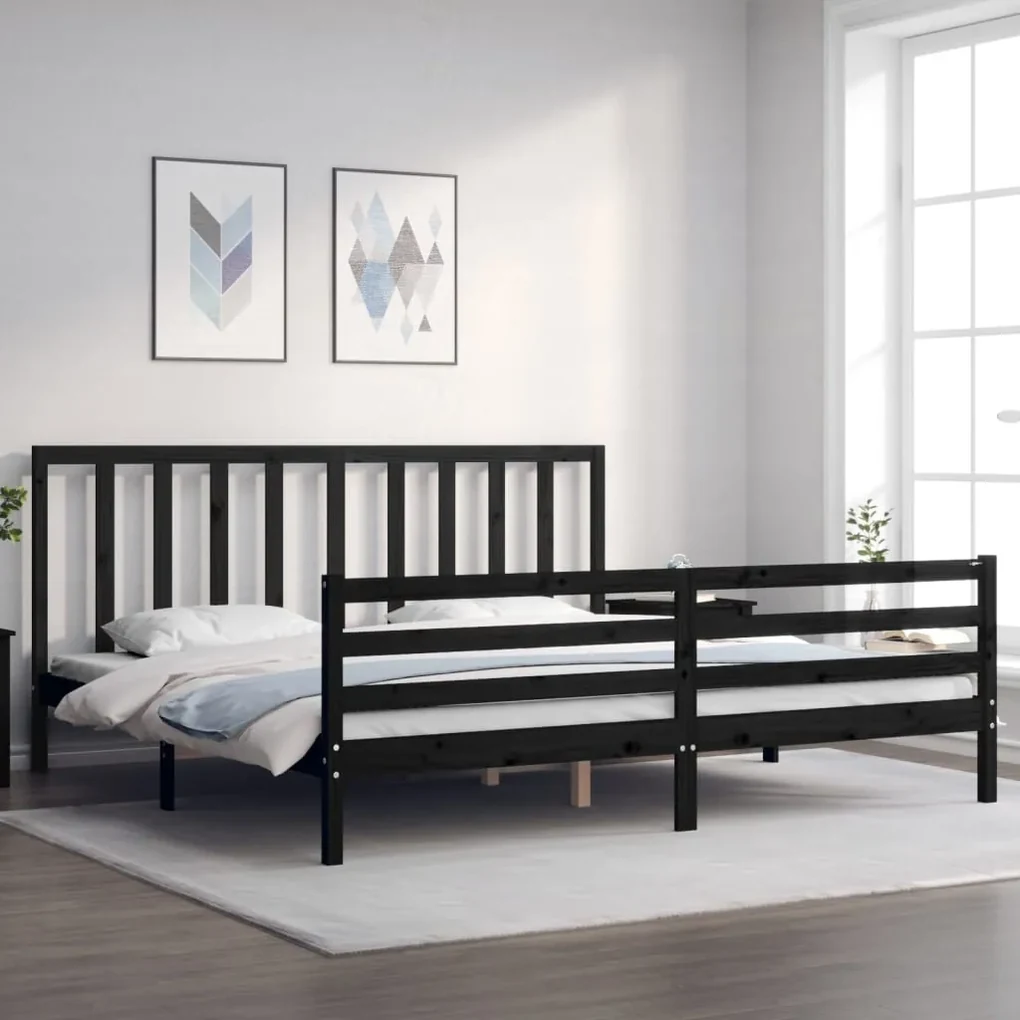 Giroletto con testiera nero 200x200 cm in legno massello