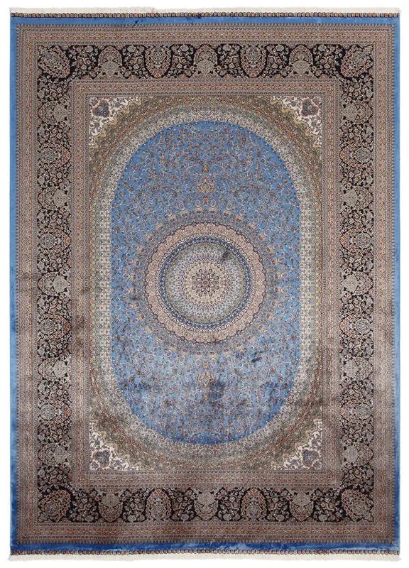 Tappeto Qoum Shah 5 orientale in cotone blu, L 180 x L 120 cm