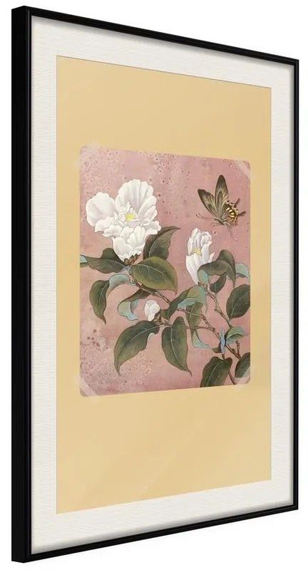 Poster  Rhododendron and Butterfly  Cornice Quadri Cornice nera con pass-partout, Larghezza x Altezza Home decor 40x60