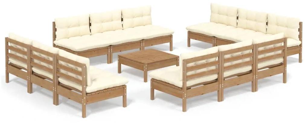 Set divani da giardino 13 pz con cuscini crema in legno di pino