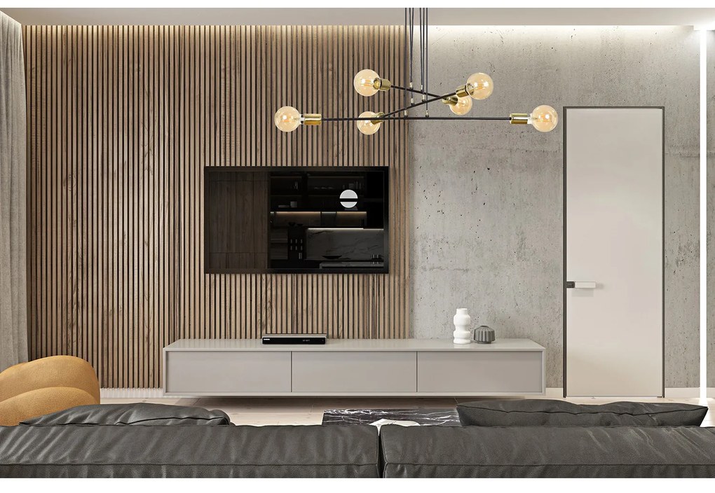 Lampadario Industrial 6 Luci Benzaiten A Bracci In Acciaio Nero E Oro