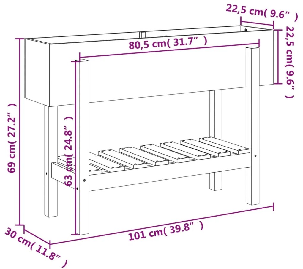 Fioriera Rialzata Giardino 101x30x69 cm Legno Massello Douglas