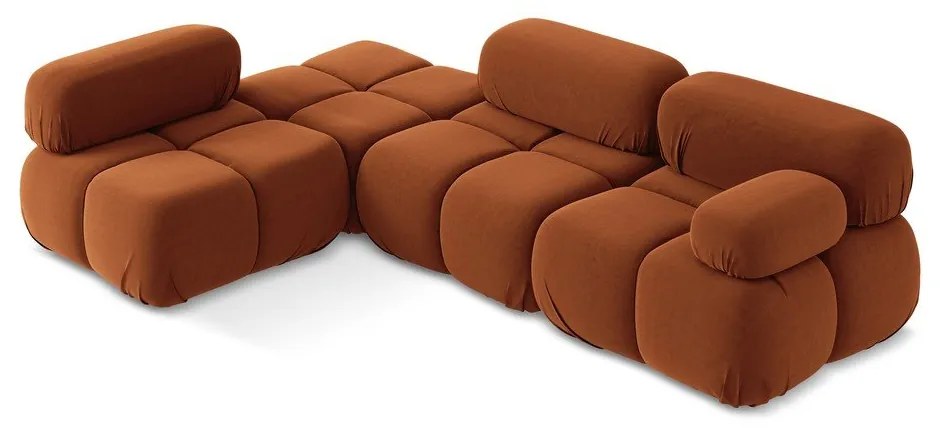 Divano angolare componibile arancione (con penisola a sinistra) con rivestimento in velluto Lokua – Makamii