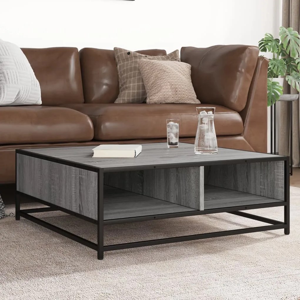 Tavolino Grigio Sonoma 80x80x30 Cm İn Truciolato E Metallo /
