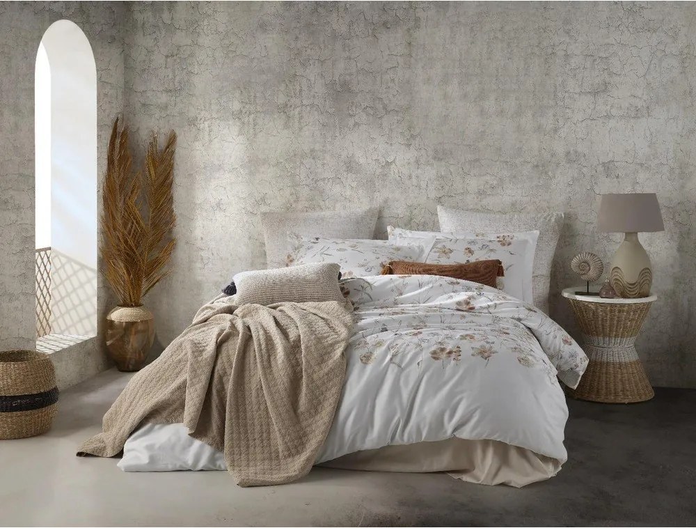 Set copripiumino e federa bianco in raso di cotone per letto matrimoniale ed esteso 240x220 cm Ivory Garden Floral – Mila Home Luxury