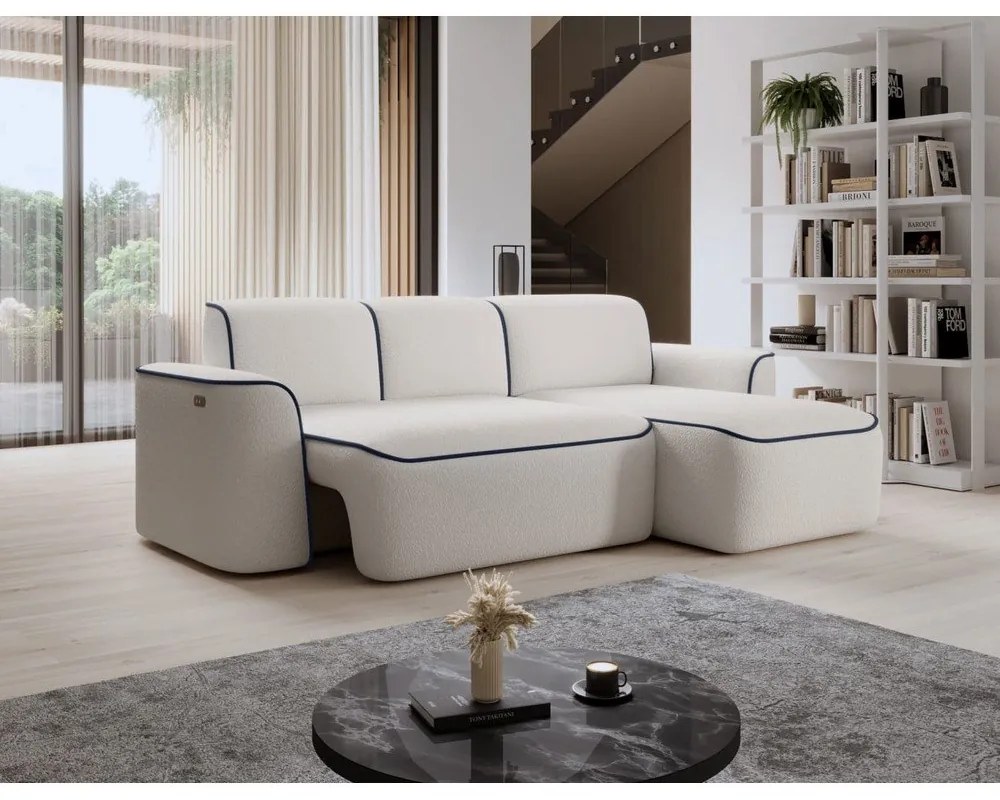 Divano angolare blu/color crema (con penisola a destra/con chaise lounge) e rivestimento in bouclé Ume – ELTAP