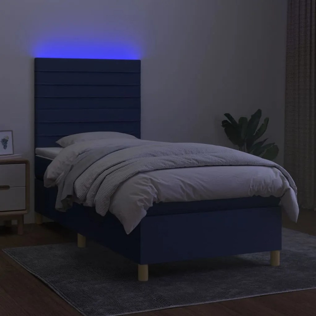 Letto a molle con materasso e led blu 80x200 cm in tessuto