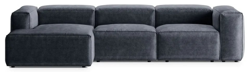 Divano angolare blu polveroso (con penisola a sinistra/con chaise lounge) con rivestimento in velluto a coste Bergamo – Cosmopolitan Design