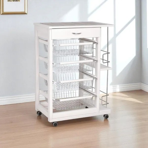 Carrello da cucina portafrutta con portabottiglie LANDHELL Bianco