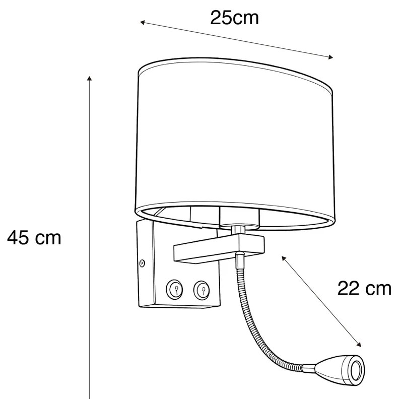 Lampada da parete in acciaio con paralume in velluto ovale nero 25 cm - Brescia Combi