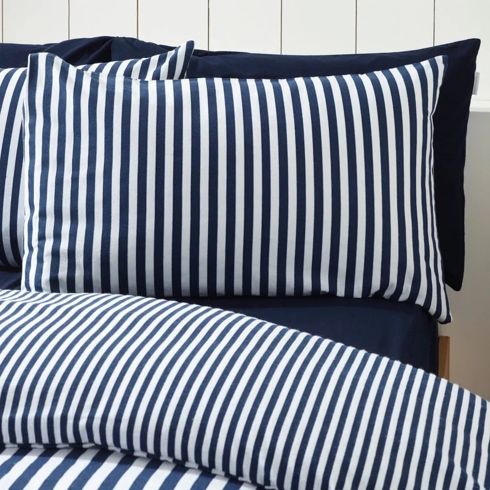 Set copripiumino e federa blu scuro in flanella per letto matrimoniale 200x200 cm Stripe – Catherine Lansfield