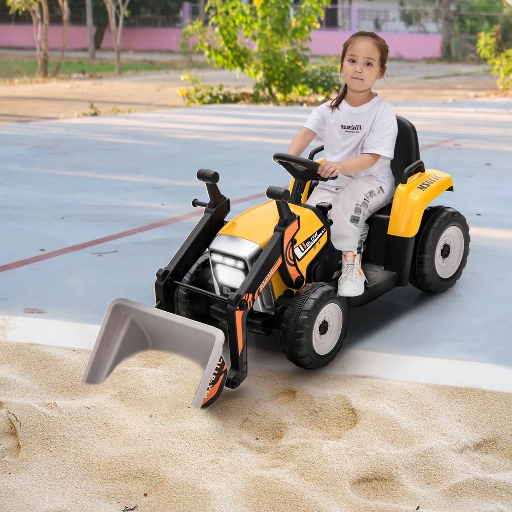 Costway Ruspa elettrica per bambini 3-8 anni con telecomando benna da scavo regolabile, Scavatore caricatore
