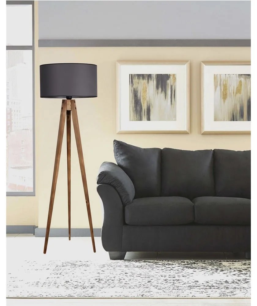 Lampada da terra nera/marrone con paralume in tessuto (altezza totale 153 cm) Tripod – Opviq lights