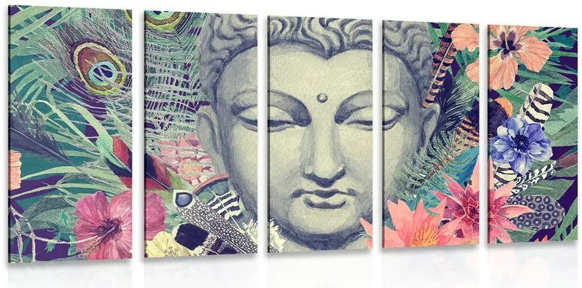 Quadri 5 pezzi – Buddha su sfondo esotico