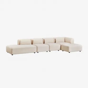 Divano Componibile Angolare In 4 Pezzi Con Chaise Longue Sinistra E Pouf Fogler Velluto A Coste Beige Lin - Sklum