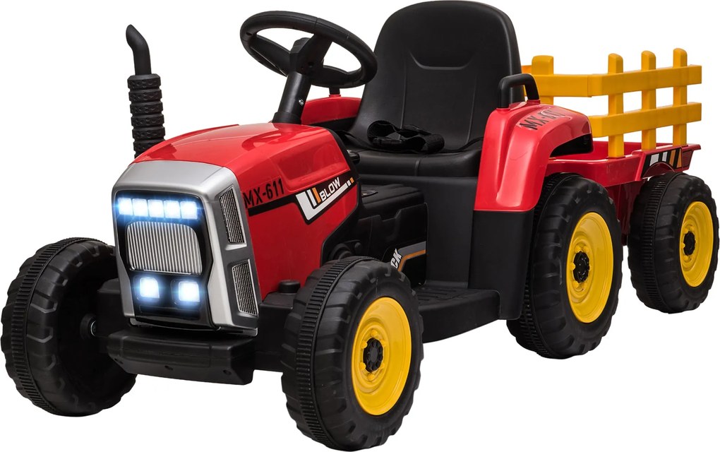 Trattore Elettrico per Bambini 12V con Rimorchio Rosso...