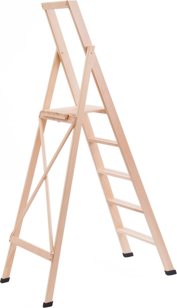 Scala Pieghevole in Legno 5 Gradini H100 cm Naturale...