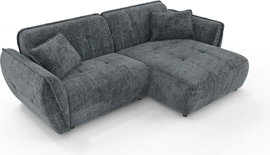 Divano angolare grigio scuro (con penisola a destra/con chaise lounge) con rivestimento in ciniglia Nelia – Ropez