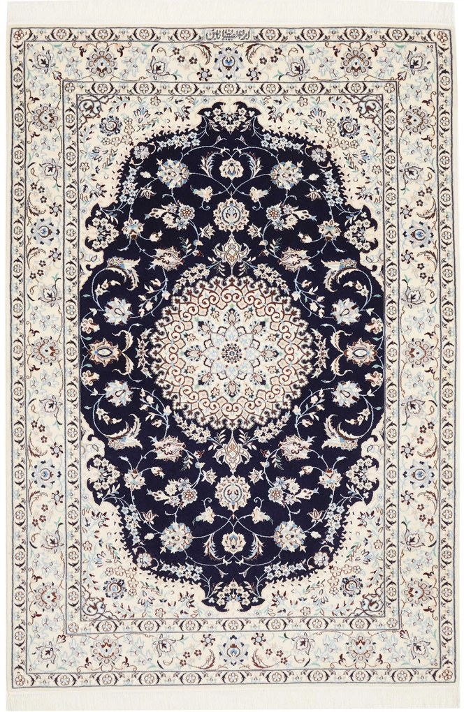Nain Tappeto 130x180 Blu (Iran) Annodato A Mano