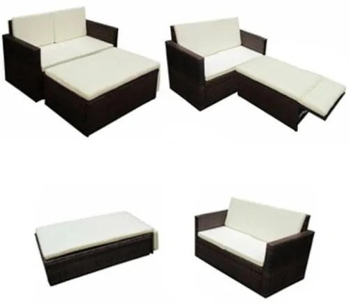 Set Divani da Giardino 2 pz con Cuscini in Polyrattan Marrone