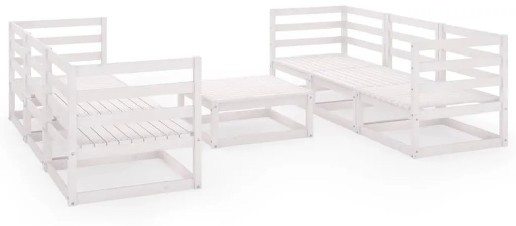 Set Divani da Giardino 7 pz Bianco in Legno Massello di Pino