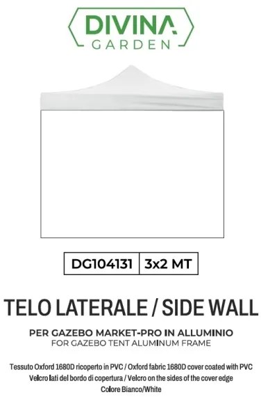 Telo laterale 3x2mt bianco impermeabile ricambio per gazebo richiudibile MARKET-PRO