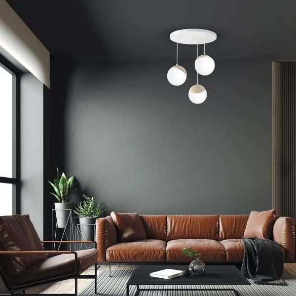 Lampadario a sospensione con filo SFERA WOOD 3xE14/40W/230V bianco