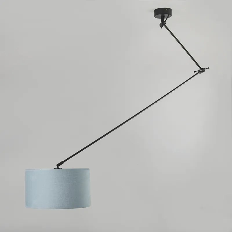 Lampada a sospensione nera con paralume 35 cm blu chiaro regolabile - Blitz