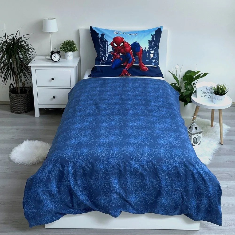Set copripiumino e federa da bambini blu in cotone per letto singolo 140x200 cm Spider-man "Blue" – Jerry Fabrics