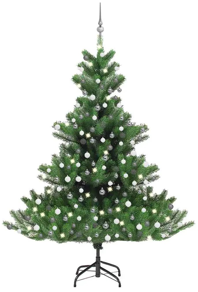 Albero Natale Artificiale Nordmann Con Led Palline Verde 210 Cm /