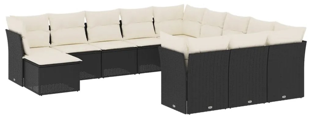 Set divani da giardino 12 pz con cuscini nero in polyrattan