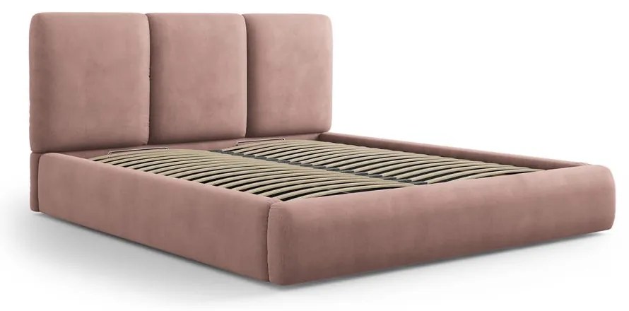 Letto matrimoniale imbottito rosa chiaro con contenitore con griglia 200x200 cm Brody - Mazzini Beds