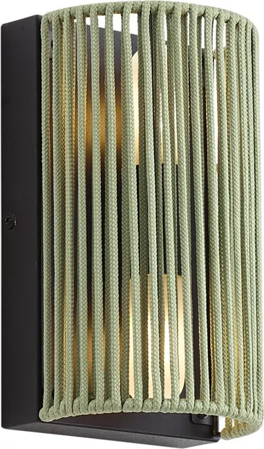 Lampada da parete Japandi verde con nero e corda IP44 - Jayla