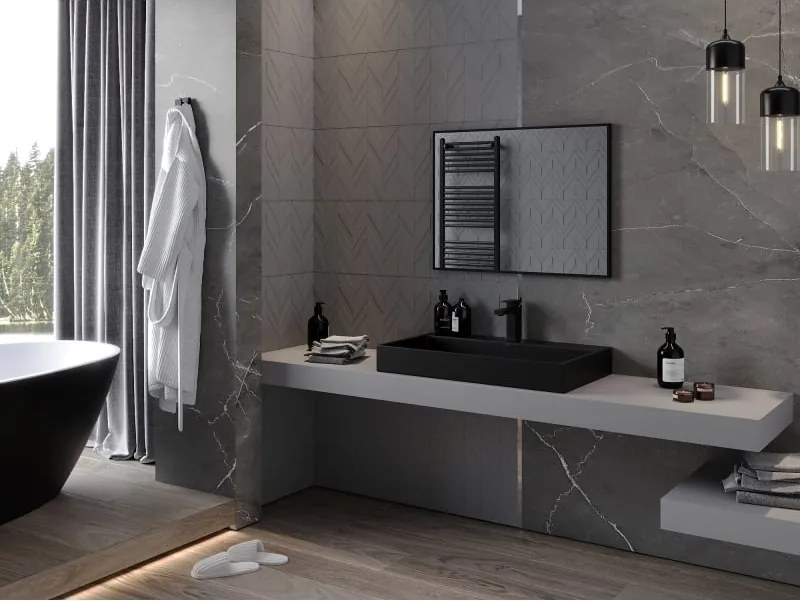 Mexen Loft specchio da bagno rettangolare 80 x 60 cm, cornice nera - 9852-080-060-000-70