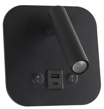 Faretto da parete LED orientabile con porta USB LED/8W/230V 3000K nero