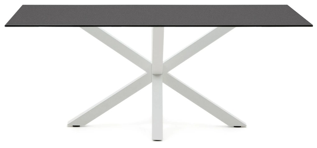 Kave Home - Tavolo Argo di vetro nero opaco e gambe in acciaio con finitura bianca 200 x 100 cm