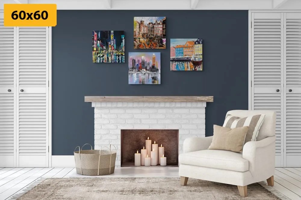 Set di quadri – Città con imitazione di pittura a olio