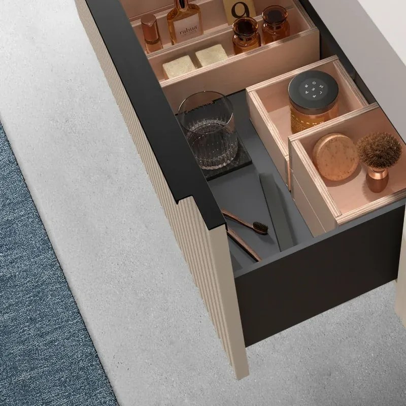 Mobile bagno sospeso 100 cm cappuccino cannettato con cassetto, specchio e lavabo Nara