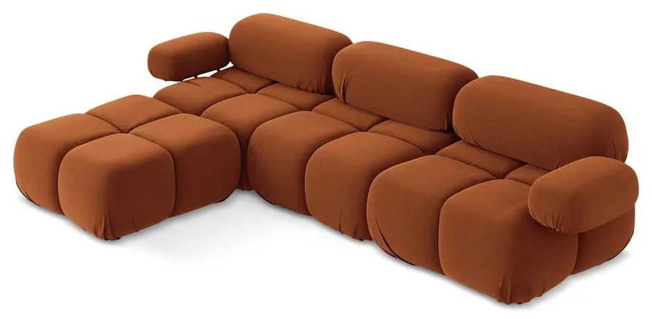 Divano angolare componibile arancione con rivestimento in velluto Lokua – Makamii