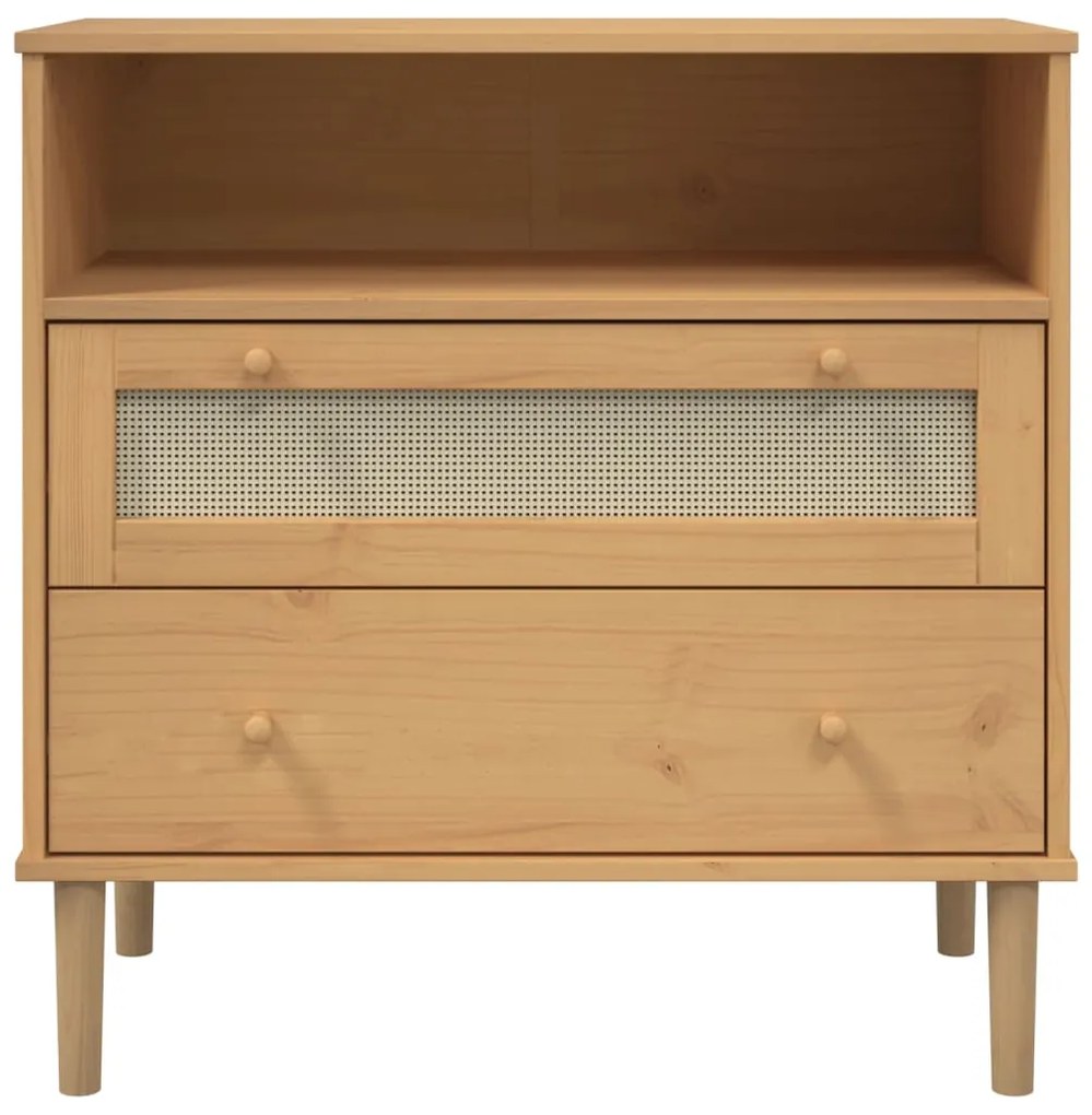 Credenza senja aspetto rattan marrone 80x40x80 cm massello pino