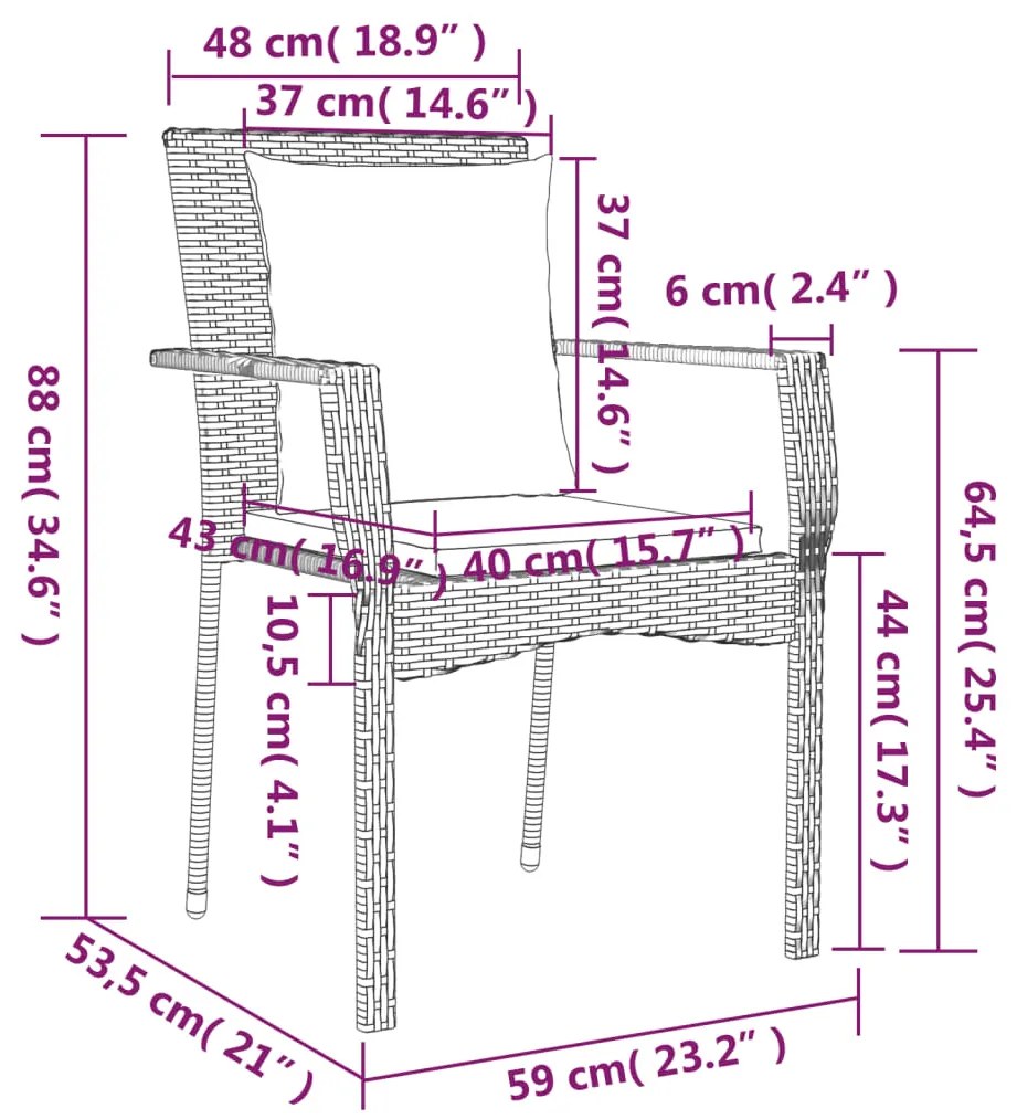 Set da Pranzo da Giardino 3 pz con Cuscini in Polyrattan Grigio