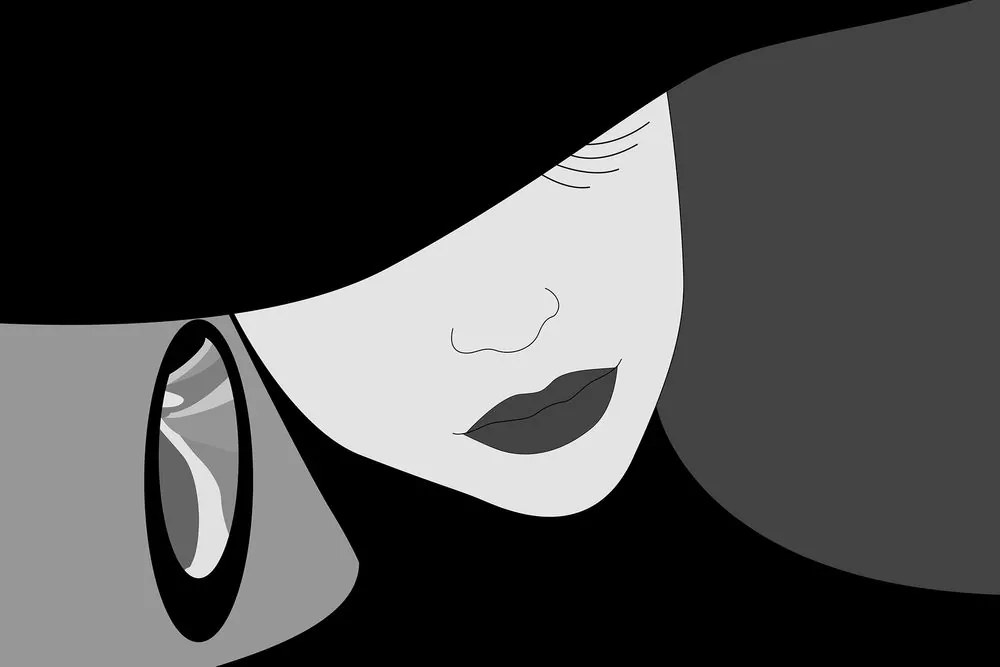 Stampa su tela – Signora elegante con cappello in bianco e nero