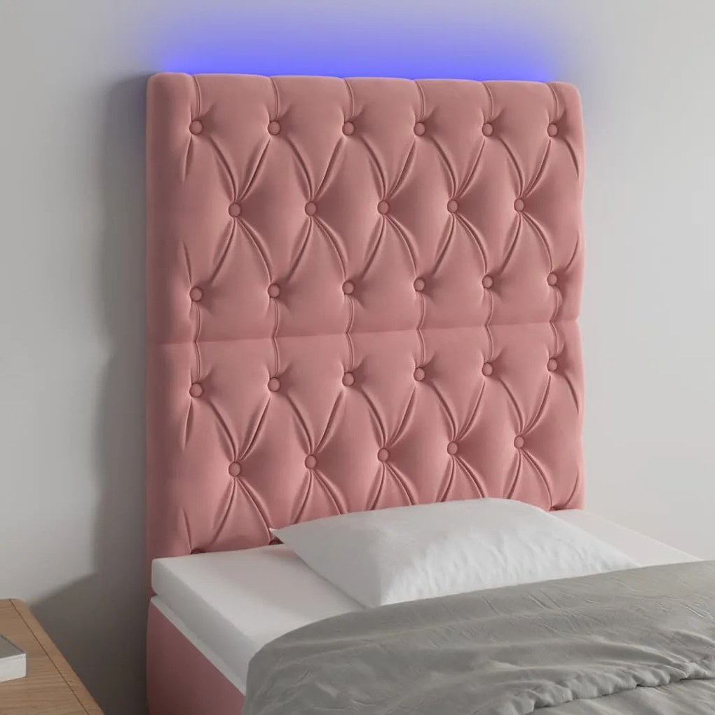 Testiera A Led Rosa 80x7x118/128 Cm İn Velluto /