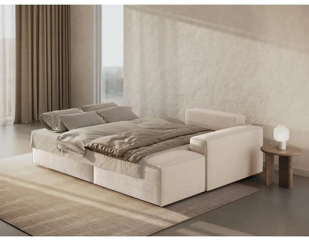 Divano letto in tessuto bouclé beige (angolo destro) Jodie - Micadoni Home