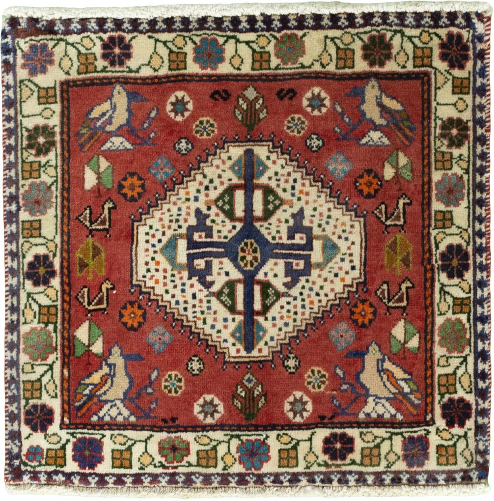 Shiraz Tappeto 70 x 60 Rosso (Iran) Annodato A Mano