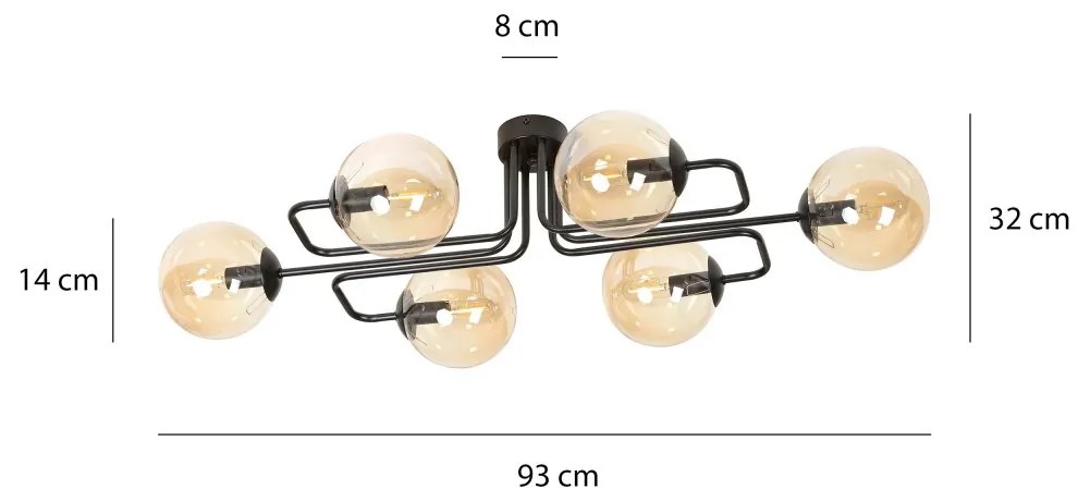 Lampadario da soffitto BRENDI 6 in acciaio e vetro 6xE14 Colore del corpo Ambrata