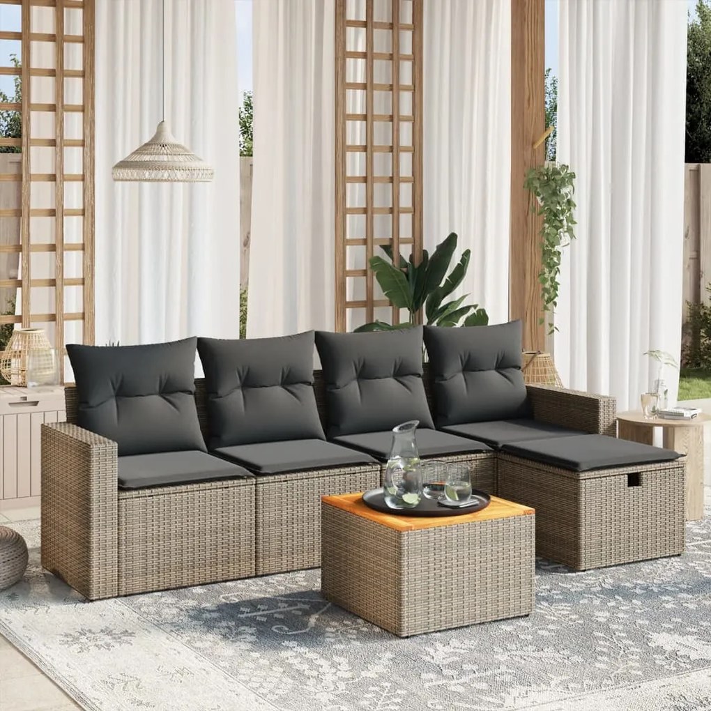 Set Divano da Giardino 6 pz con Cuscini Grigio in Polyrattan