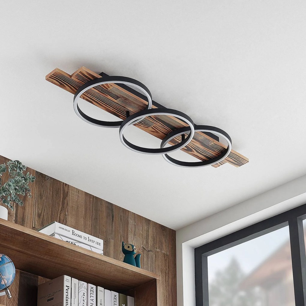 Plafoniera a LED Sentoa Lindby, dimmerabile, Legno chiaro, Soggiorno / Sala da pranzo, Legno, Moderno, Plafoniera LED